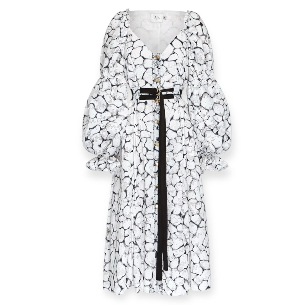 Aje Floral Double Belted Rebellion Lace Midi Dress